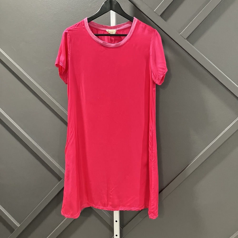 Nation LTD Women Sz S Hot Pink Viscose T-Shirt Shift Dress Short Sleeve Casual